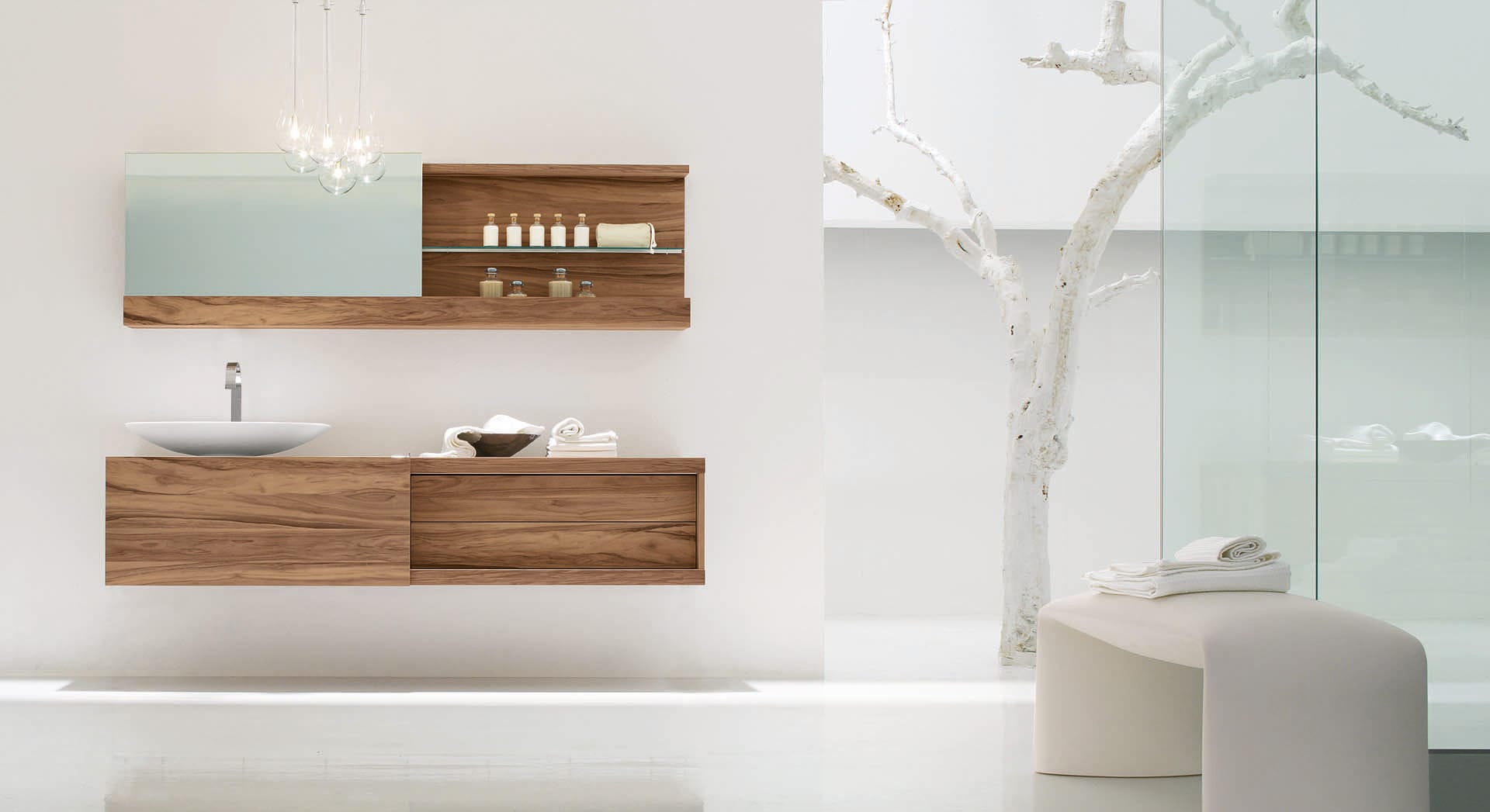 Hängender Waschtisch-Unterschrank - Arlexitalia - aus Nussbaum / Glas