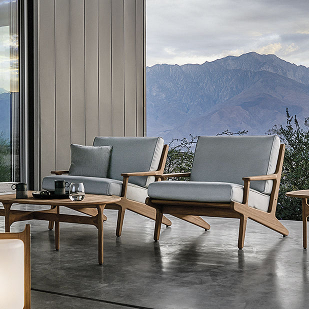 Moderner Sessel BAY GLOSTER Stoff / Teakholz / mit abnehmbarem Kissen