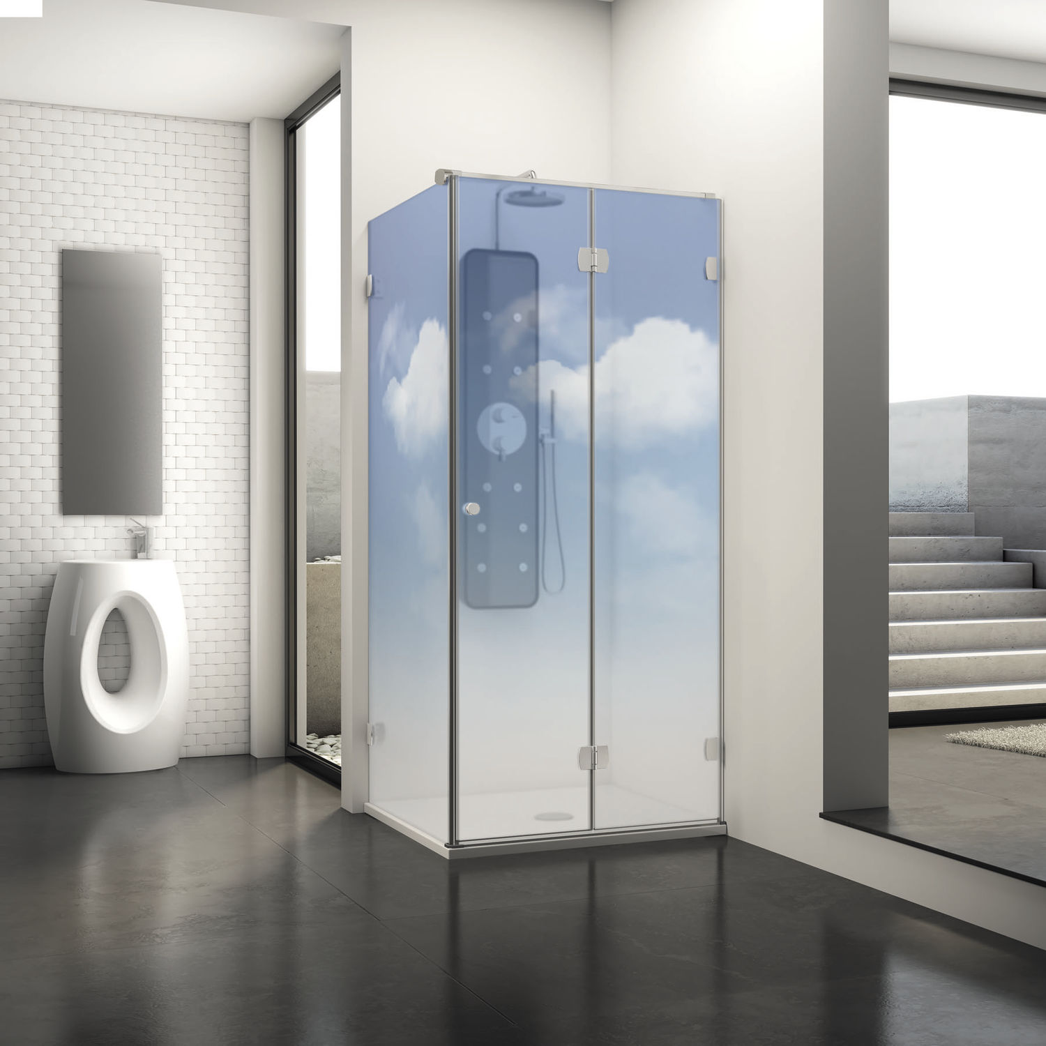 Faltbare Duschwand - NEWGLASS - PROFILTEK - für Eckeinbau / Hartglas