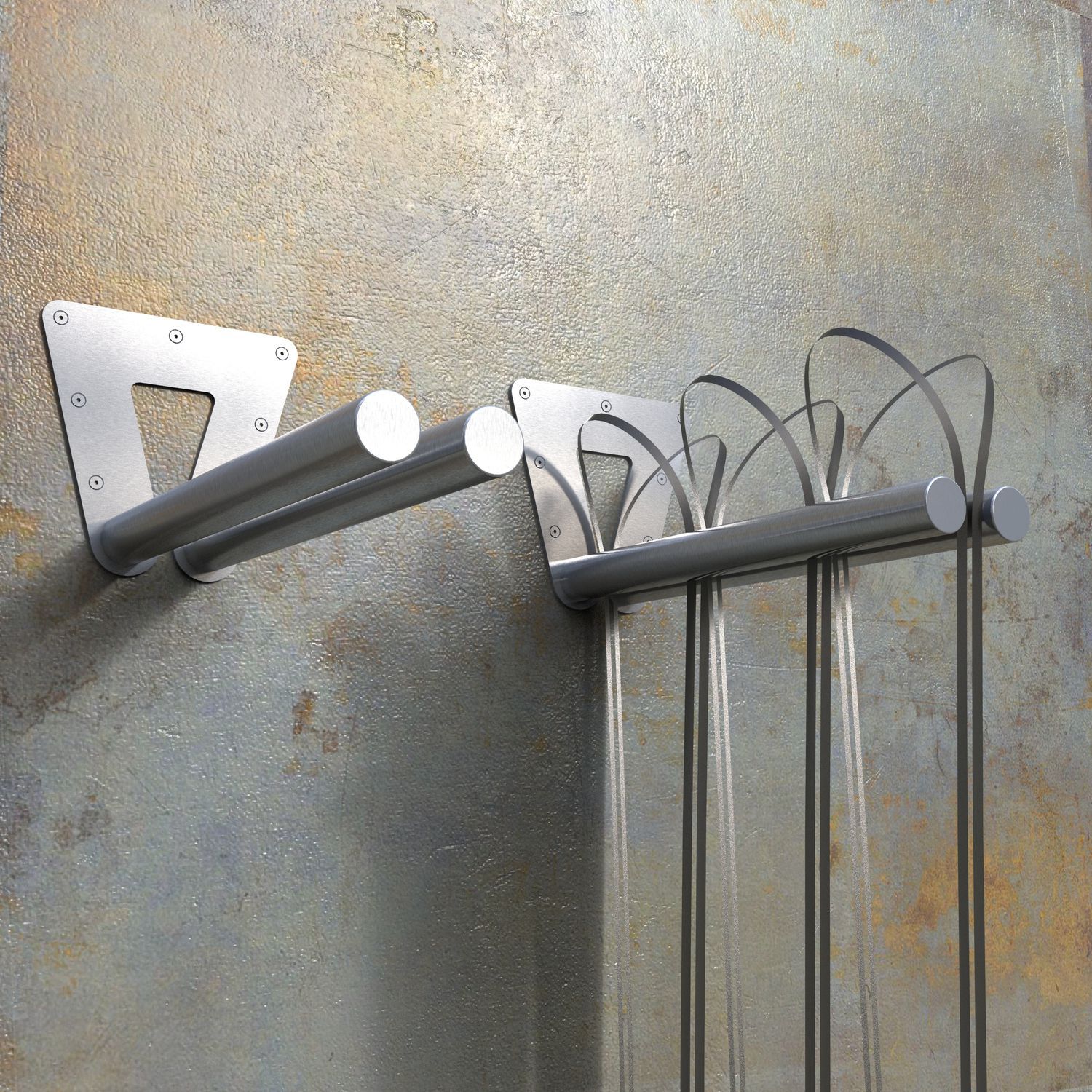 Support Mural Pour Skis - Porte 2 Paires, Acier Et Bois, Longueur 30 Cm, Couleur Noire, Neuf (QLS)