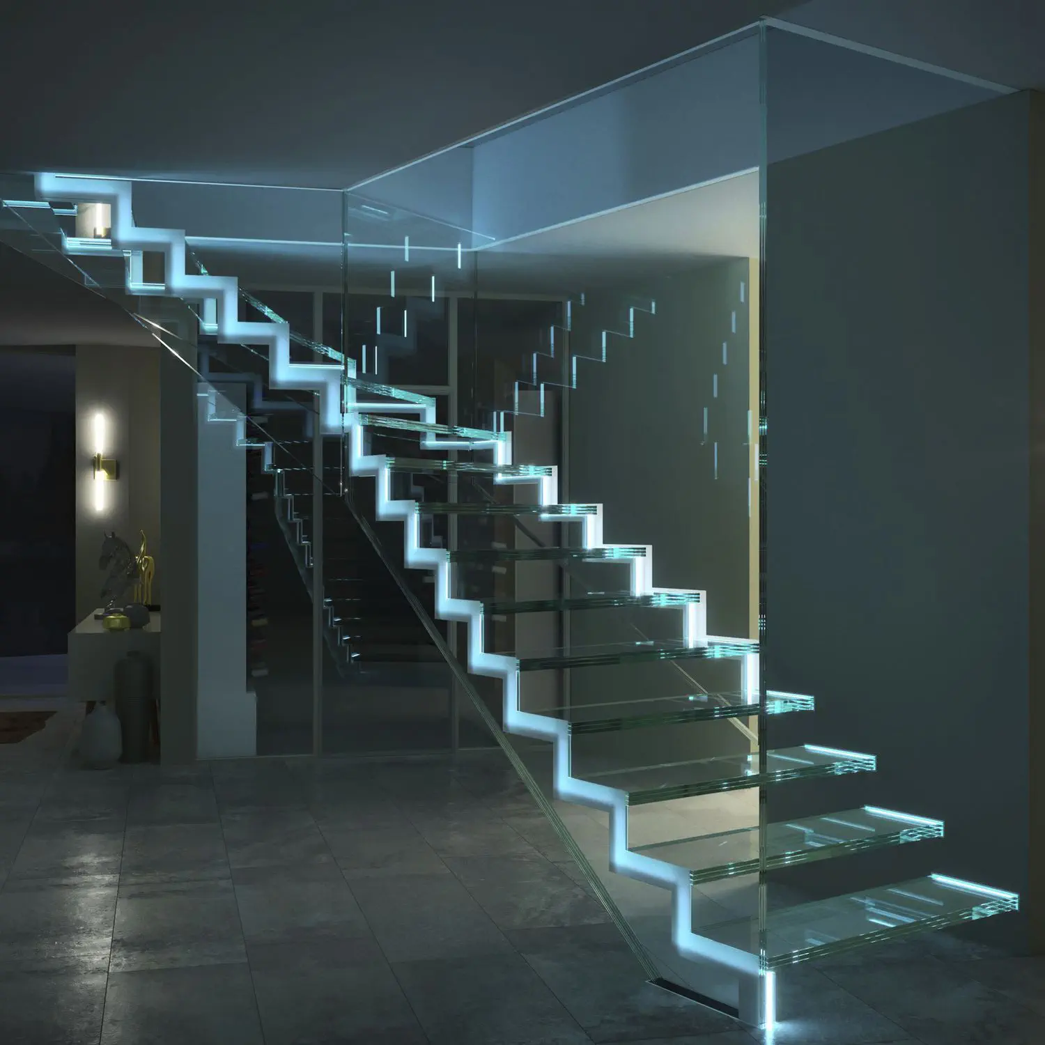 Treppe Mit Integrierter Led Londra Led Siller Stairs Halbgewendelt Modern Glasstruktur