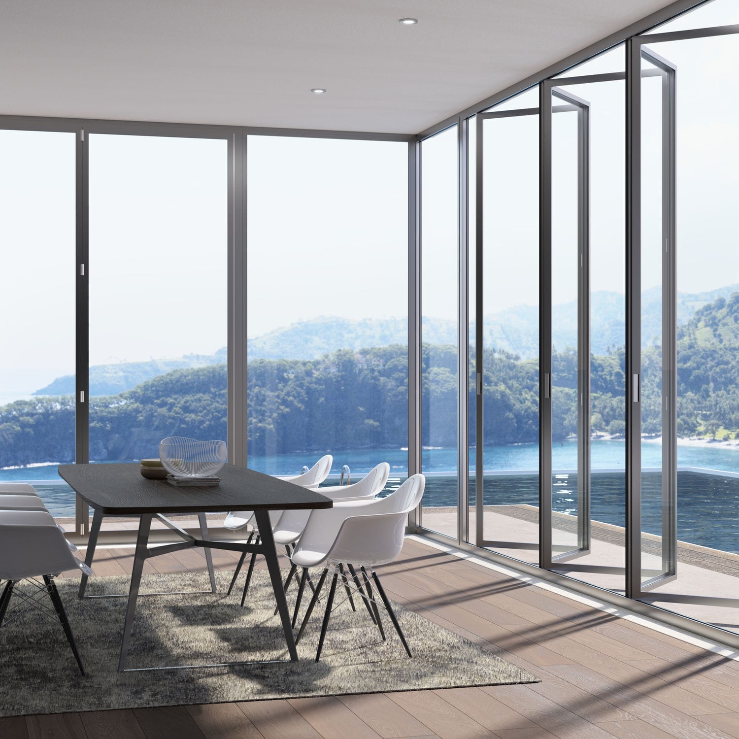 Schiebe-Stapel-Glaswand - S.75 TT - SUNROOM - faltbar / Aluminium