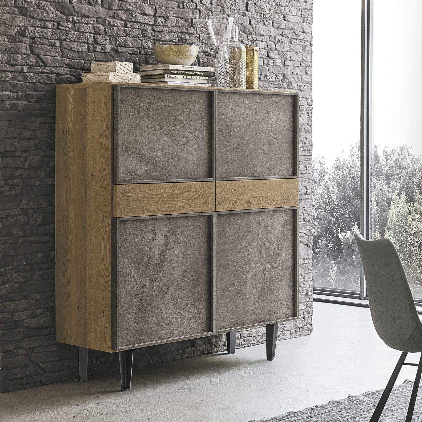Hohes Sideboard ASTRA Target Point modern / Holzfurnier