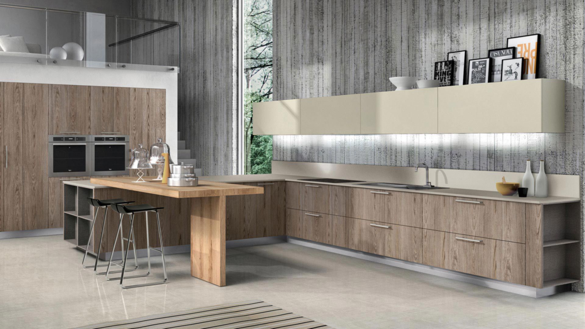 Moderne Kuche Ypsilon Composition 03 Armony Cucine Holz U Rohr Mit Griffen