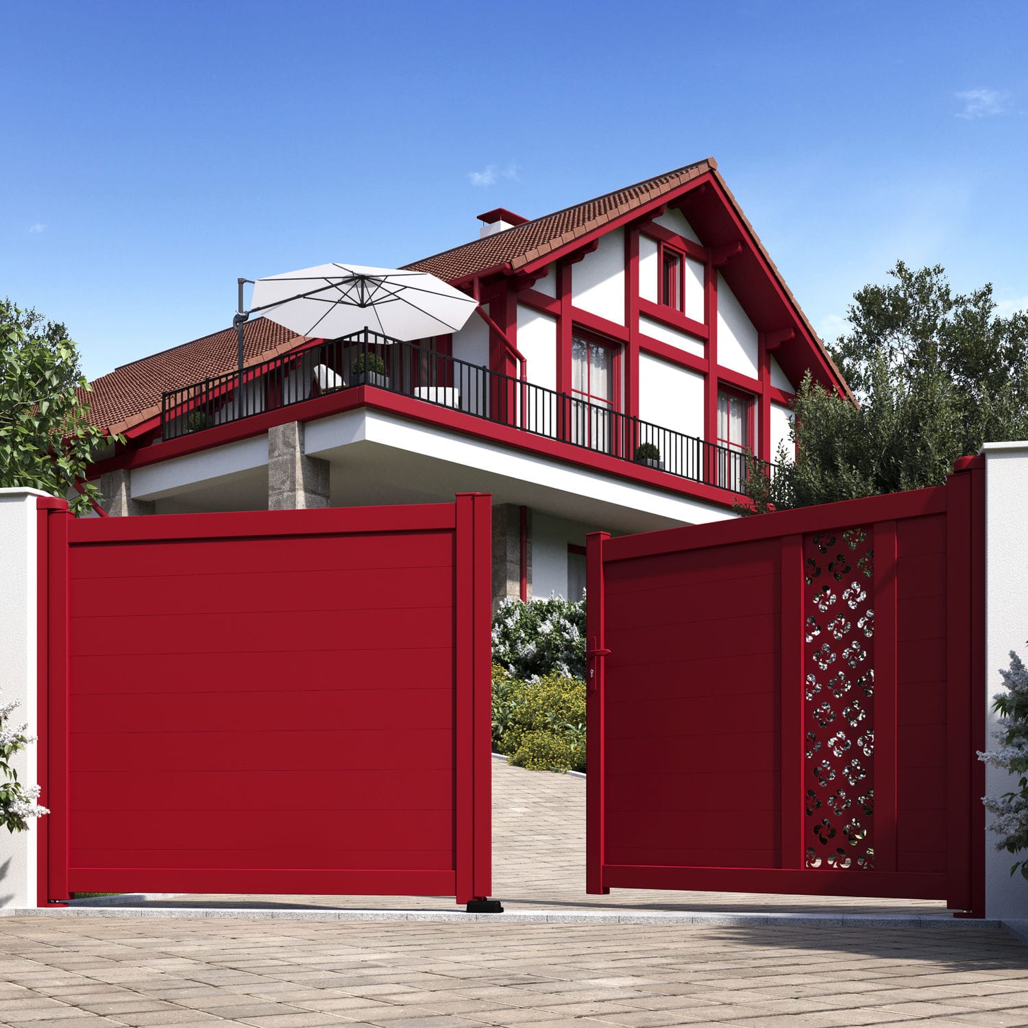 Einflügeliges Tor ELOANE Kostum Aluminium / Lamellen / motorisiert