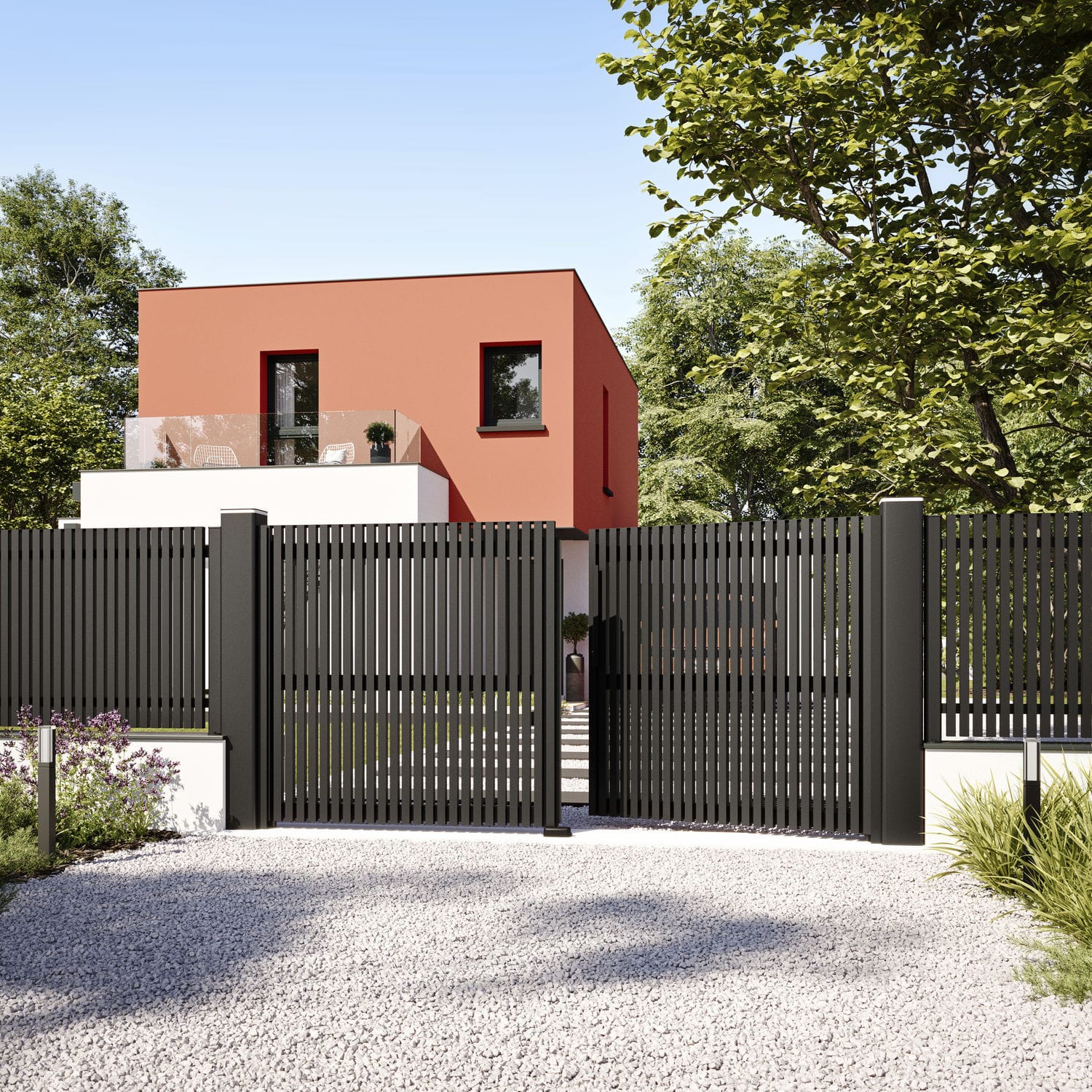 Einflügeliges Tor GANIT Kostum Schiebe / Aluminium / Stangen