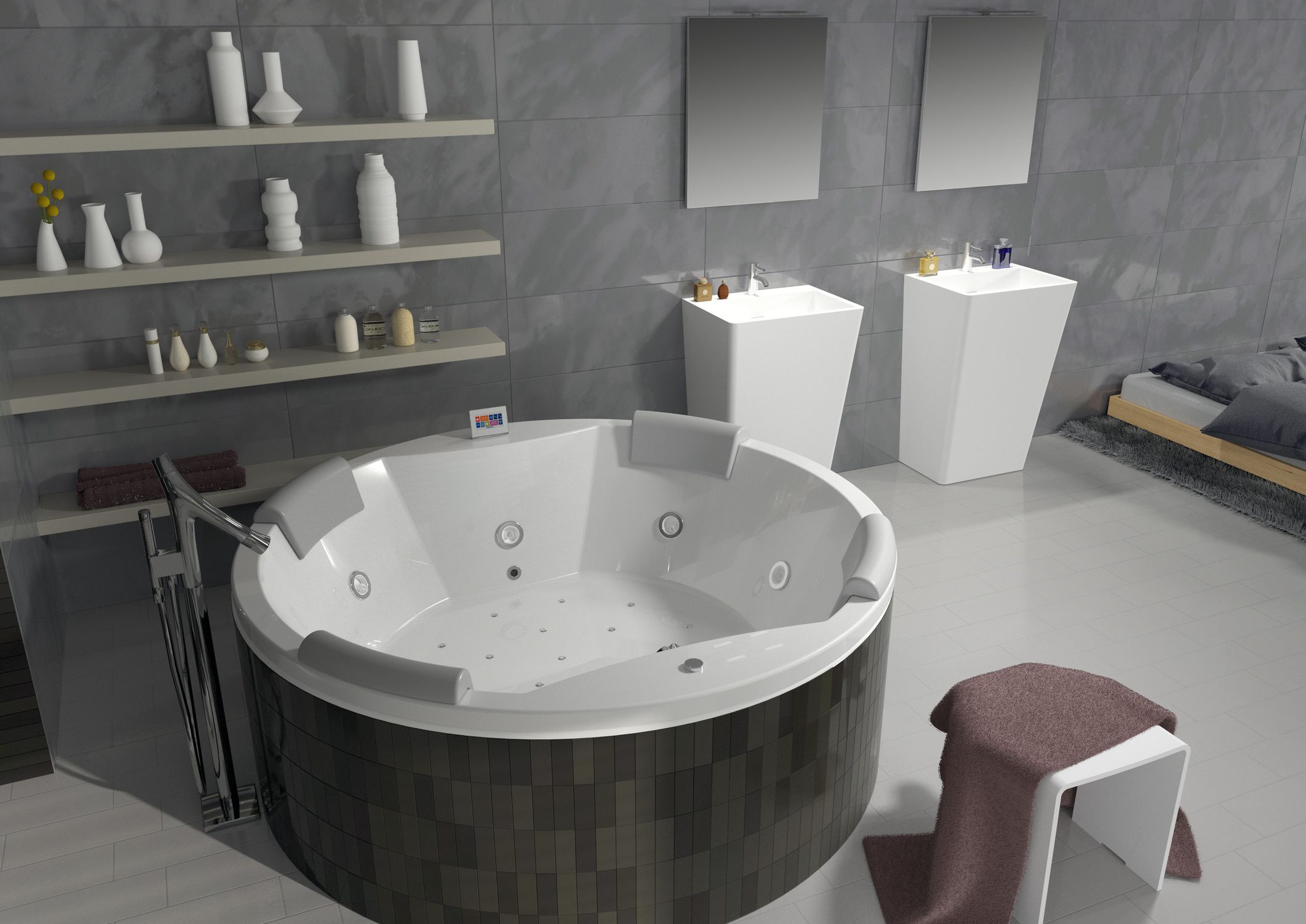 Runde Badewanne CARMEN RIHO aus Acryl / doppelt / Massage