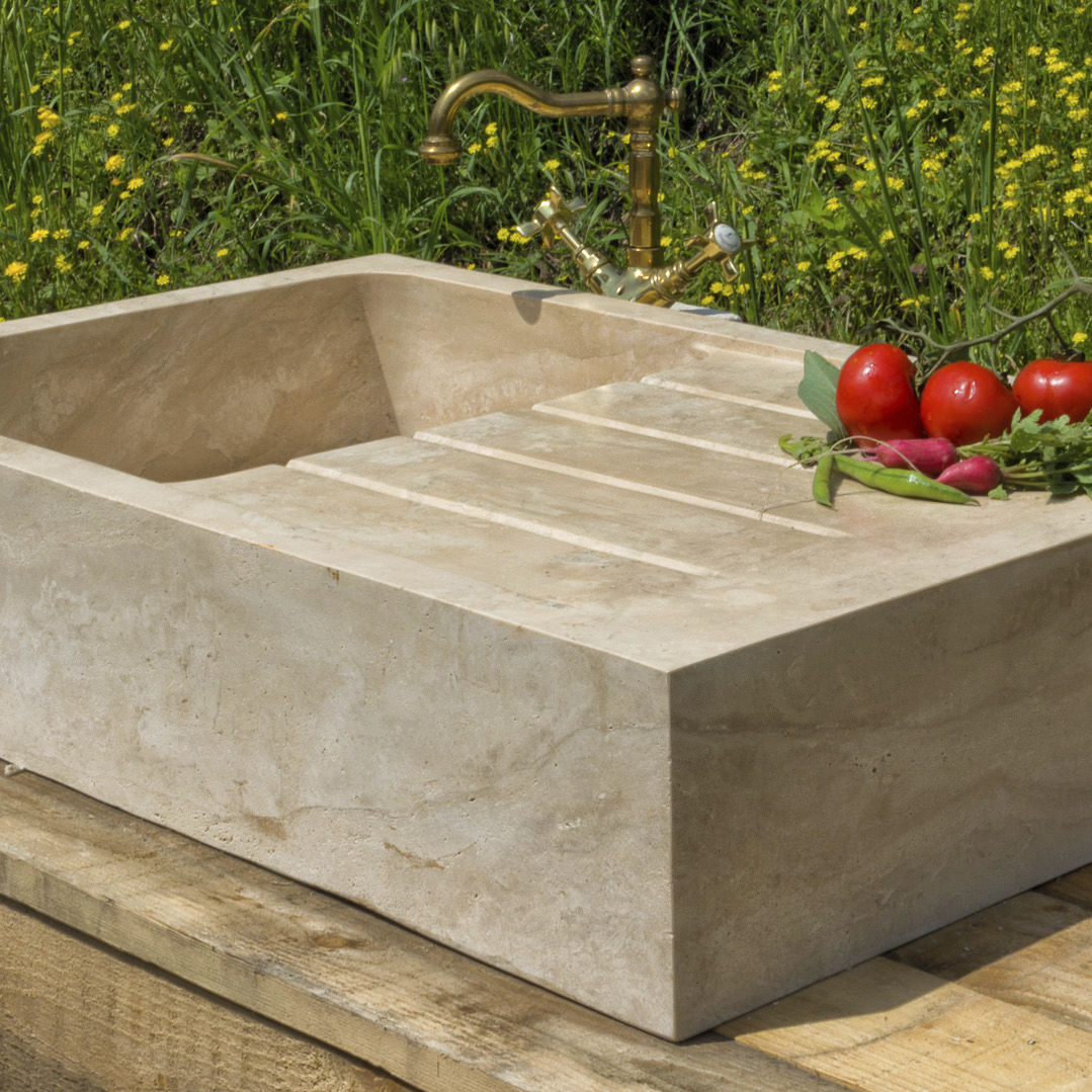 Einbeckenspüle CUBO PIETRE DI RAPOLANO PDR SRL mit Abtropffläche