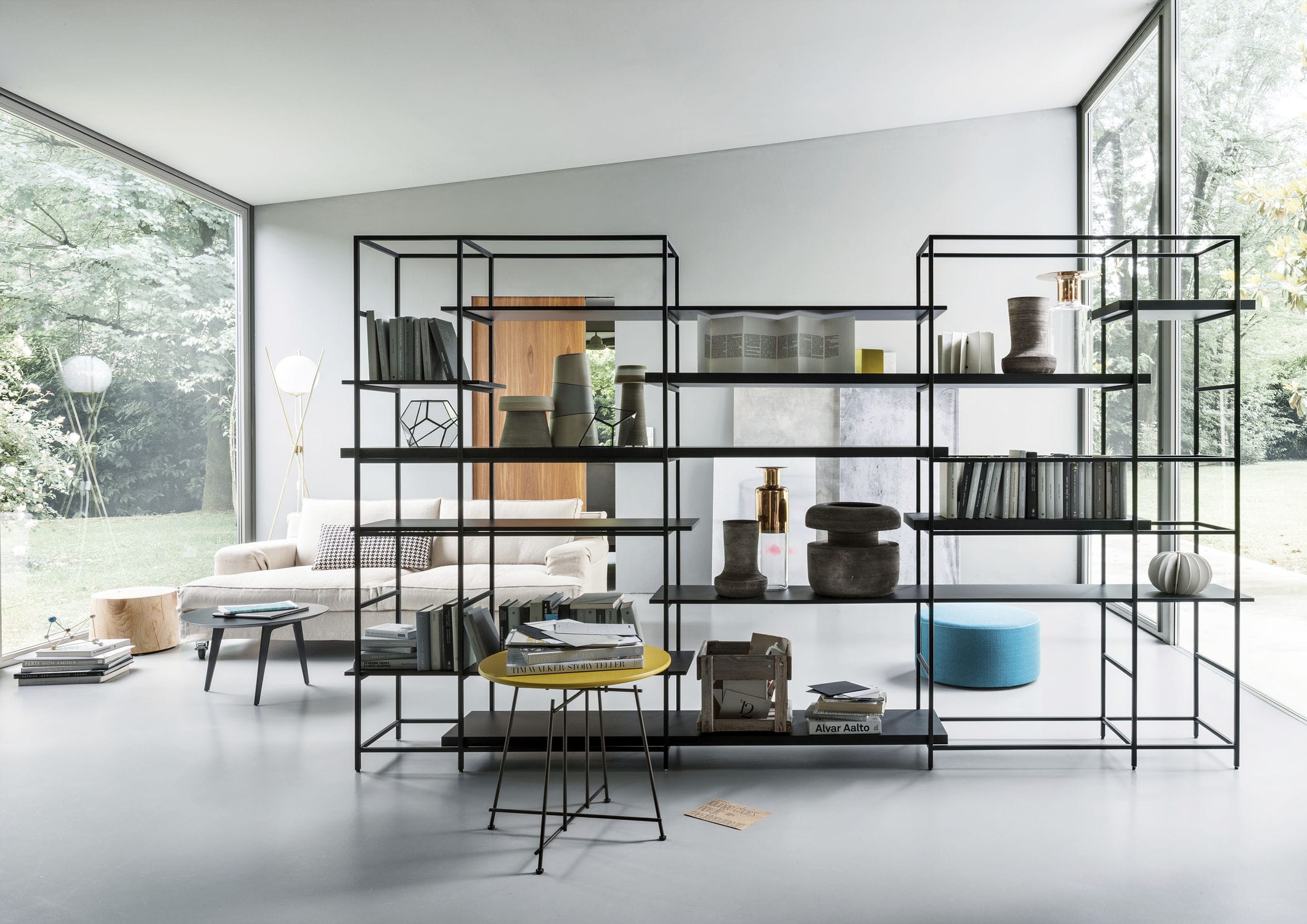 Real Piel RP Bücherregal Klein – Anthrazitgrau, Metall, 5 Ablagen, Abnehmbar, Italienisches Design