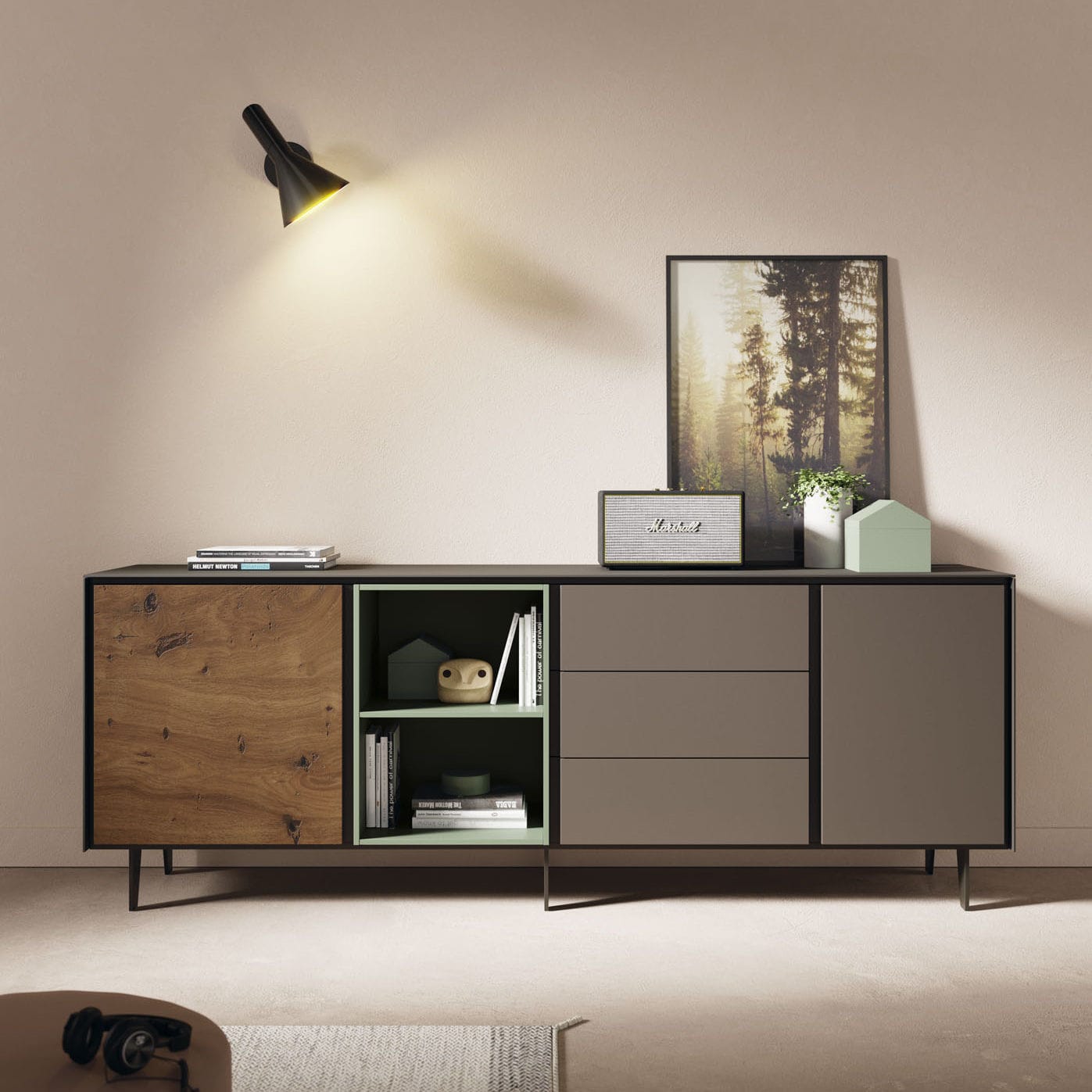 Modernes Sideboard BOOK 24 VIVE MUEBLES VERGE S.L. lackiertes Holz Eiche Glas