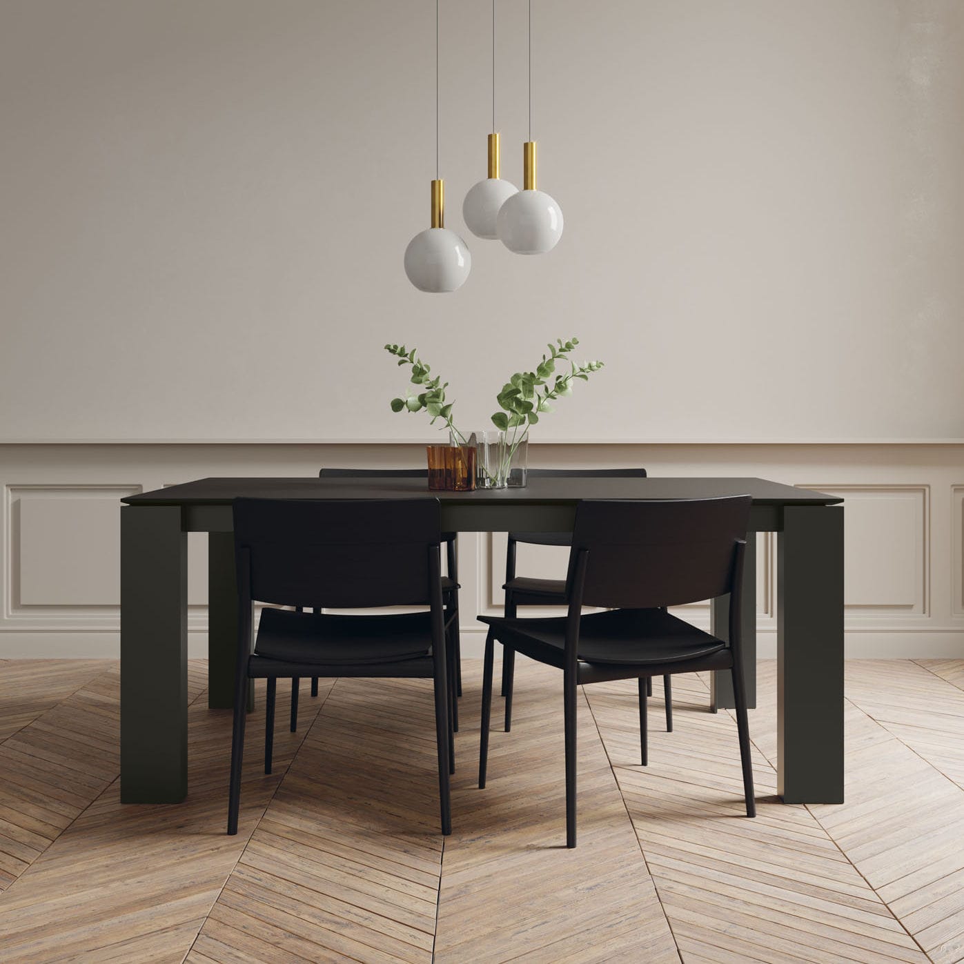 Moderner Esstisch Glas Keramik Mit Fussgestell Aus Lackiertem Holz 100 Vive Muebles Verge S L