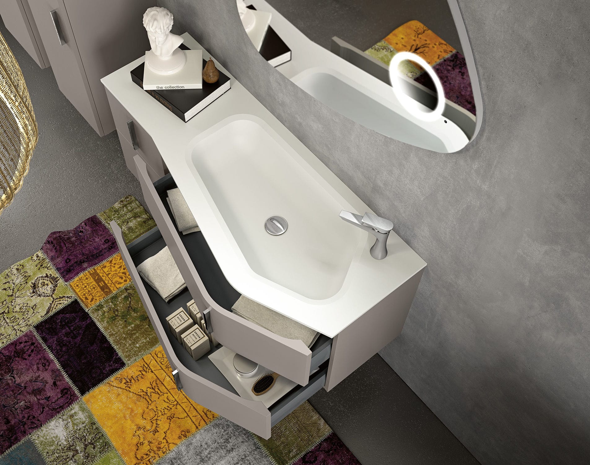 Hängender Waschtisch-Unterschrank / Verbundwerkstoff / modern / gebogen