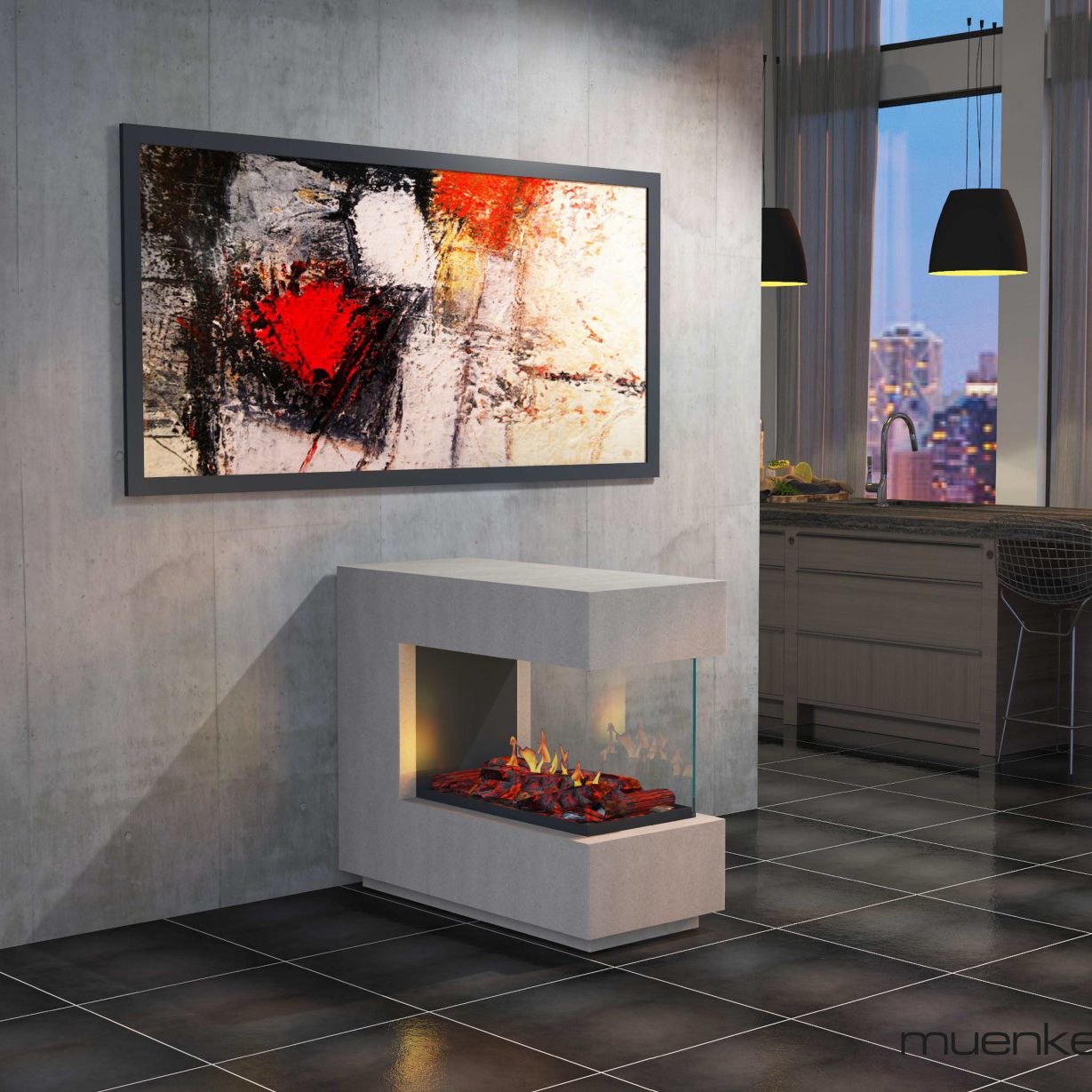 Elektrokamin - LOFT C-02 - muenkel design - modern / geschlossene