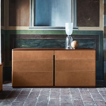 Modernes Sideboard / Holz / Leder / Marmor