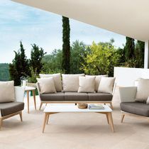 Moderner Couchtisch / Teakholz / Hartglas...