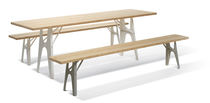 Moderne Tischgarnitur / Stahl / Holz / Garten