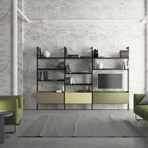 Modernes Regal / Holz / Metall / Glas