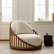 Moderner Sessel / Stoff / Rattan / grau