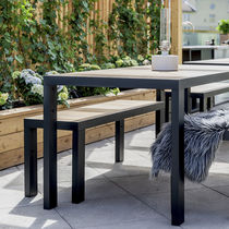 Gartenbank / modern / aus Teakholz / Edelstahl