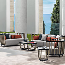 Modernes Sofa / Garten / Stoff / aus Teakholz