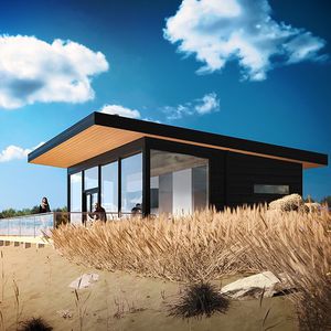 passives Haus / Bungalow-Stil / aus Massivholz-Block / modern