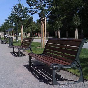 Parkbank / klassisch / Holz / Gusseisen