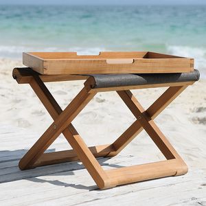 moderner Fußschemel / Stoff / aus Teakholz / Garten