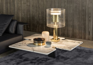 moderner Couchtisch / aus Eiche / Metall / Marmor