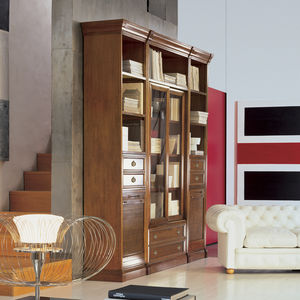 Modul-Bibliothek / klassisch / Massivholz / Glas-