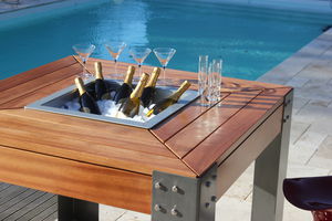 Garten-Feuerkorb / Holz / verzinkter Stahl / Bar / mit Grill