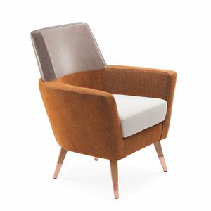 moderner Sessel / Stoff / Leder / Massivholz