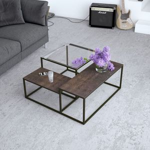 moderner Couchtisch / Hartglas / mit Fußgestell aus lackiertem Stahl / quadratisch
