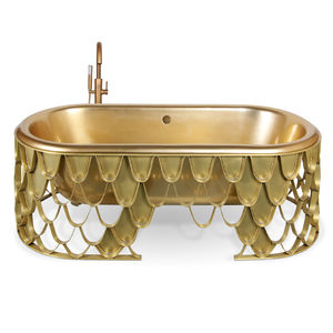 freistehende Badewanne / oval / Eisen / gebürstetes Messing
