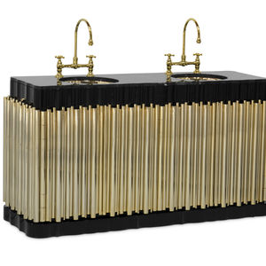 doppelter Waschtisch-Unterschrank / freistehend / Messing mit Goldauflage / Marmor