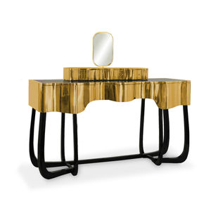 Konsolentisch / originelles Design / aus Mahagoni / poliertes Messing / mit Schublade