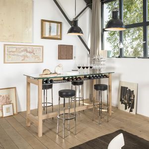 Bartheke / aus Eiche / pulverbeschichteter Stahl / Hartglas