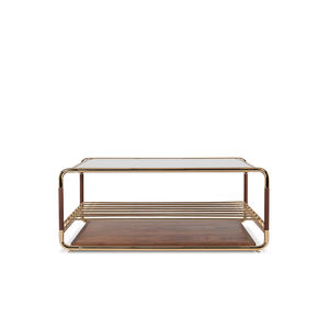 moderner Couchtisch / aus Nussbaum / Rauchglas / poliertes Messing