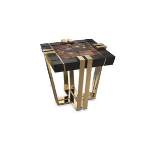 moderner Beistelltisch / lackiertes Holz / poliertes Messing / Marmor