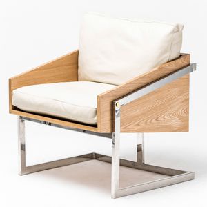 moderner Sessel / Holz / Leder / Edelstahl