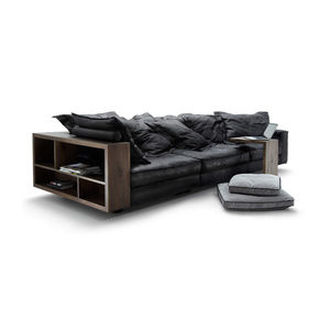 modernes Sofa / Leder / Holz / 3 Plätze