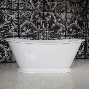 freistehende Badewanne / oval / Gusseisen / emailliertes Metall