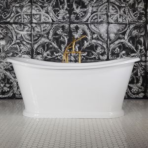 freistehende Badewanne / oval / Gusseisen / emailliertes Metall