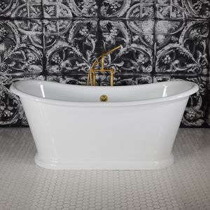 freistehende Badewanne / oval / Gusseisen / emailliertes Metall