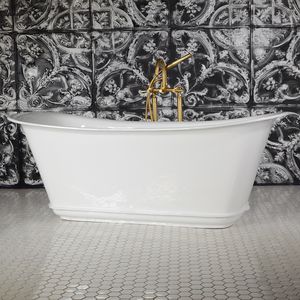 freistehende Badewanne / oval / Gusseisen / emailliertes Metall