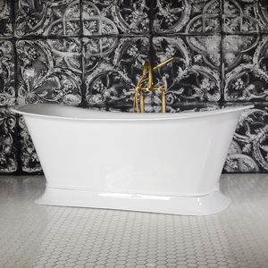 freistehende Badewanne / oval / Gusseisen / emailliertes Metall