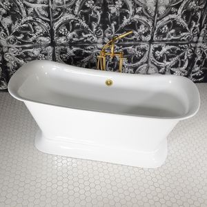 freistehende Badewanne / oval / Gusseisen / emailliertes Metall