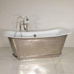 freistehende Badewanne / oval / Gusseisen / emailliertes Metall