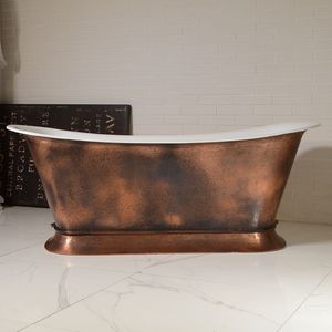 freistehende Badewanne / oval / Gusseisen / Kupfer