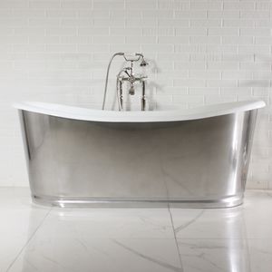 freistehende Badewanne / oval / Gusseisen / Edelstahl