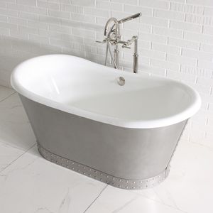 freistehende Badewanne / oval / Gusseisen / Edelstahl
